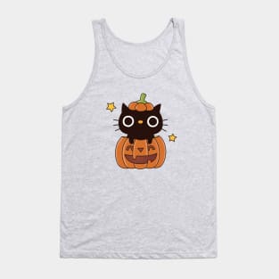 Cute Black Cat In Carved Pumpkin Halloween Tank Top